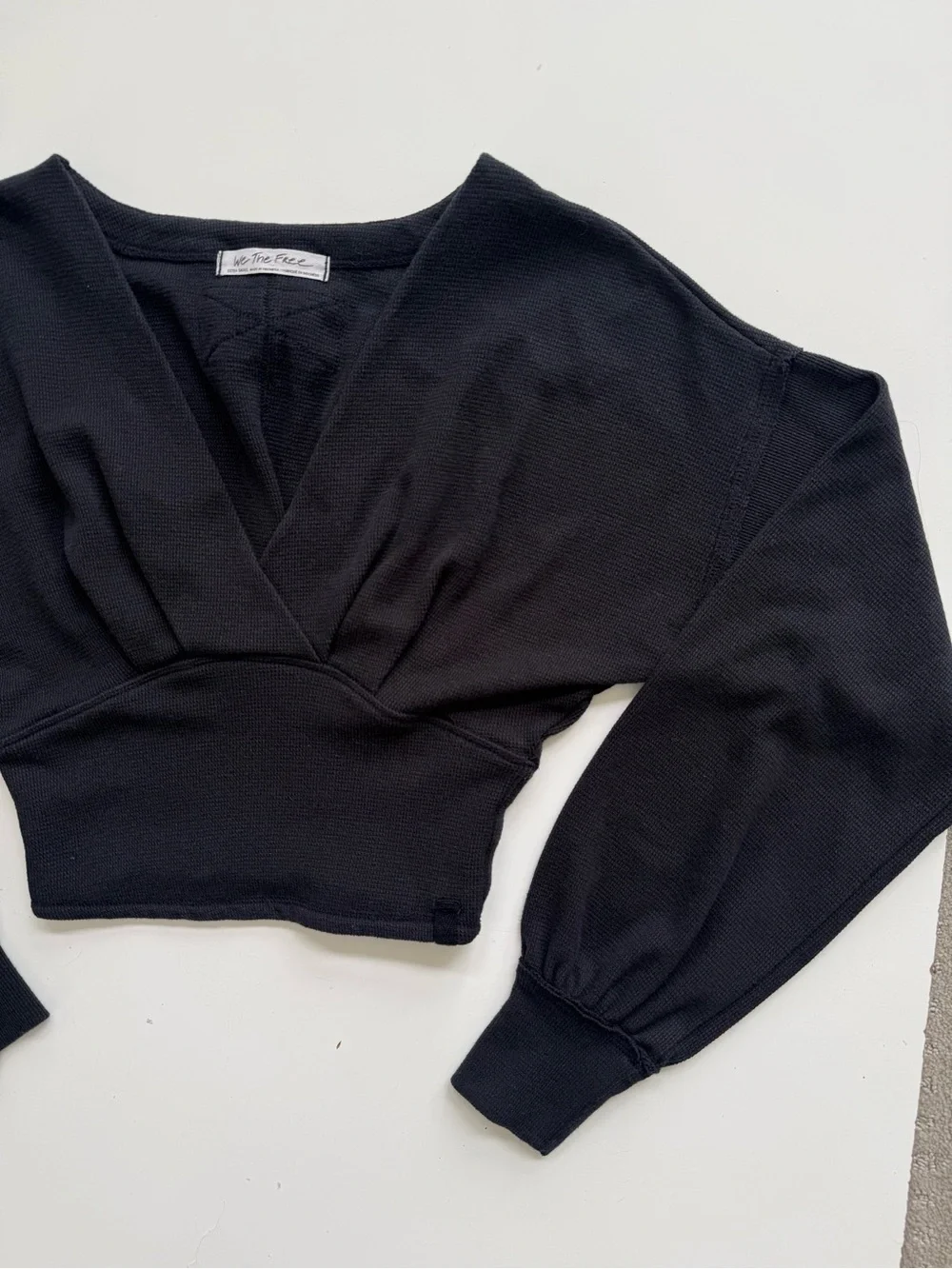Free People Black We The Free All Nighter Thermal Cropped Top Size XS